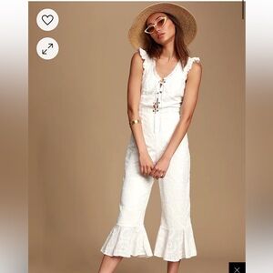 Lulus White Linen Lace Up Romper (Morning Glory White Lace-Up Eyelet Jumpsuit)